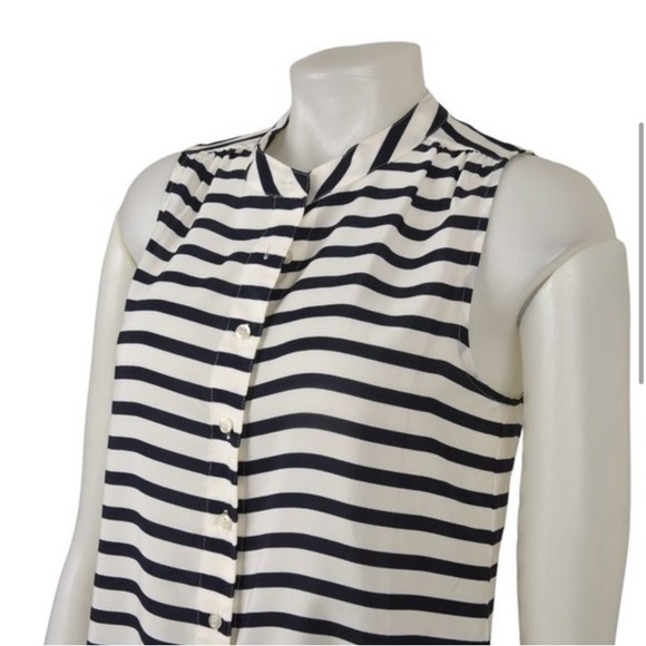 J.  Crew Striped Draped Button Down Blouse Blue Cream Size 4‎ - Picture 3 of 7